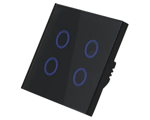 Intrerupator Smart Touch Techstar®, Wireless 2.4GHz, Sticla Securizata, Design Modern, Iluminare LED, 4 Faze, Cu NUL, Negru