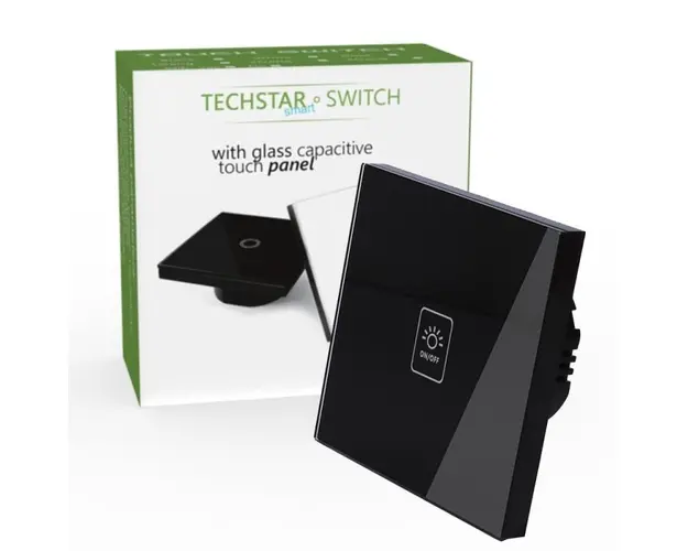 Intrerupator Touch Techstar® TG02, Sticla Securizata, Design Modern, Iluminare LED, 1 Faza, Negru