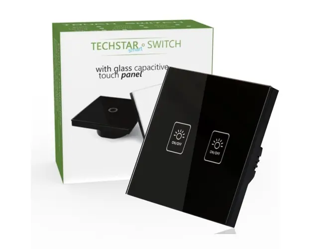 Intrerupator Touch Techstar® TG02, Sticla Securizata, Design Modern, Iluminare LED, 2 Faze, Negru