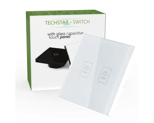 Intrerupator Touch Techstar® TG02, Sticla Securizata, Design Modern, Iluminare LED, 2 Faze, Alb