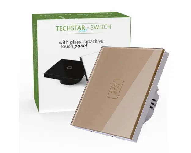 Intrerupator Touch Techstar® TG02, Sticla Securizata, Design Modern, Iluminare LED, 1 Faza, Auriu