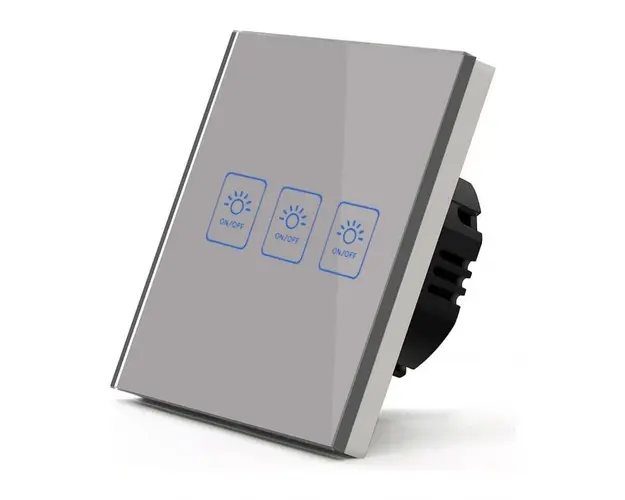 Intrerupator Touch Techstar® TG02, Sticla Securizata, Design Modern, Iluminare LED, 3 Faze, Gri