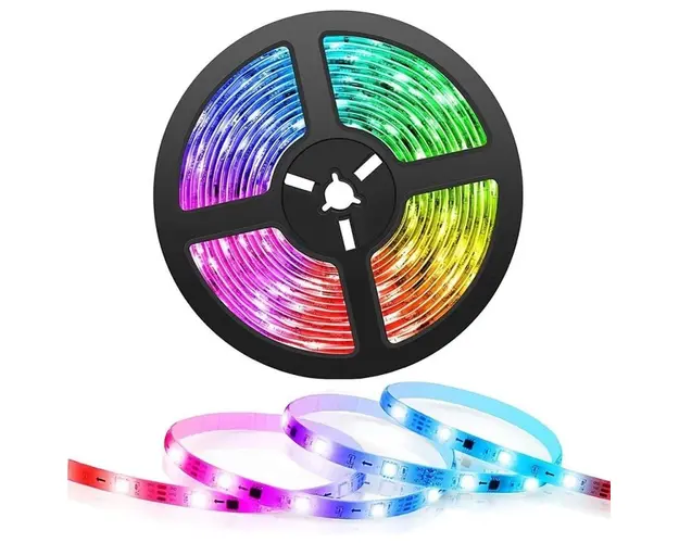 Kit banda LED RGB Smart WiFi Techstar®, SMD 5050, 5m, DC 5V, USB, Control Vocal, Compatibila cu Alexa Amazon si Google Home, Negru
