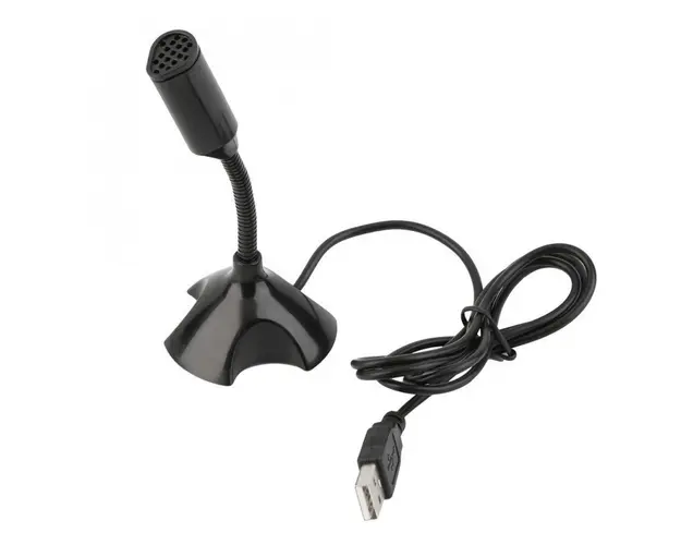 Microfon Techstar® Desktop, de Birou cu Suport, Conexiune USB, Plug&Play, Negru