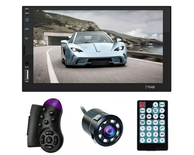 MP5 Player Techstar® 7023, 2DIN, Camera Marsarier, Ecran HD Touch 7", Comenzi Volan, Telecomanda, MirrorLink, Bluetooth 4.2