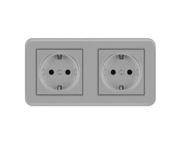 Priza Dubla De Perete Incastrata Techstar® TS-PC, 110-250V, 16A, Ignifuga, 80x151mm, Gri