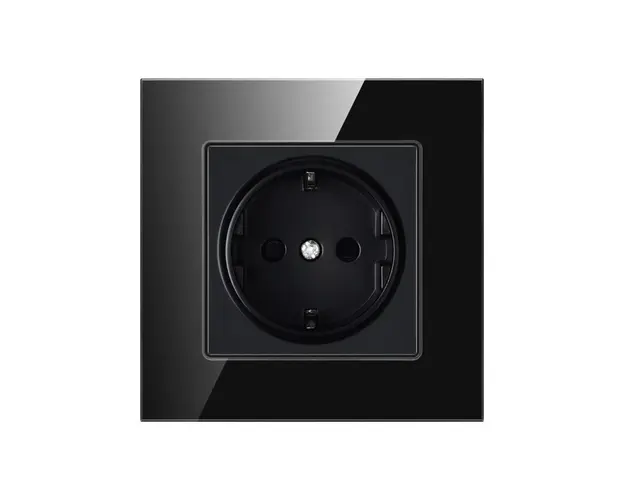 Priza Techstar® Crystal TS1, Sticla Securizata, Simpla, Culoare Negru Onyx, 16A