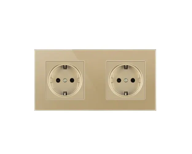 Priza Techstar® Crystal TS2, Dubla, Sticla Securizata, Culoare Auriu Sandcastle, 16A