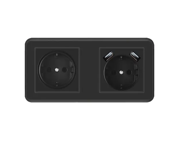Priza Techstar® PCU2, Dubla, 2 x USB, 2.1 A, Culoare Negru, Policarbonat, 16A
