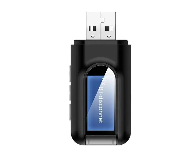 Receptor si Transmitator 2 In 1 Techstar® T16, Bluetooth 5.0, Ecran LCD, AUX, Alimentare USB, Compatibil Sisteme Audio Home sau Auto, Negru