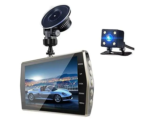 Resigilat Camera Video Auto DVR Dubla FullHD Techstar® T667 Unghi 170 Display 4", Senzori Miscare si Night Vision