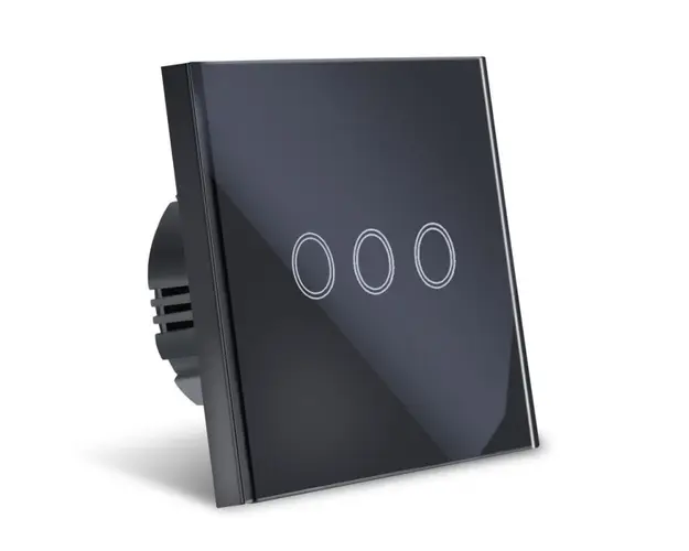 Resigilat Intrerupator Smart Touch Techstar®, Wireless 2.4GHz, Sticla Securizata, Design Modern, Iluminare LED, 3 Faze, Negru