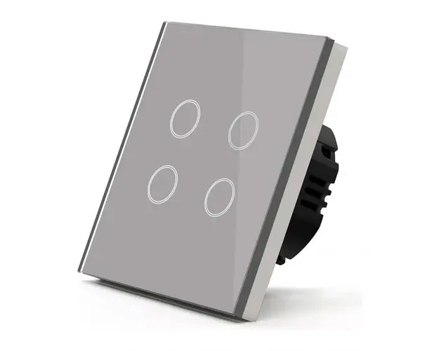 Resigilat Intrerupator Smart Touch Techstar®, Wireless 2.4GHz, Sticla Securizata, Design Modern, Iluminare LED, 4 Faze, Cu NUL, Gri