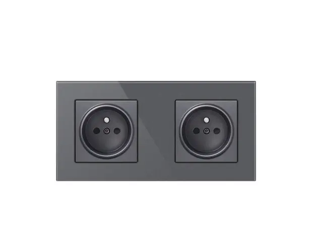 Resigilat Priza Techstar® Crystal TS2, Dubla, Sticla Securizata, Culoare Gri Metal, 16A