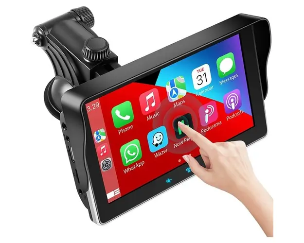 Resigilat Sistem Multimedia Techstar® Apple Carplay/Android, Ecran tactil, 7 inch 1080P Full HD, Bluetooth, Mirror Link/card TF/USB/AUX, Negru