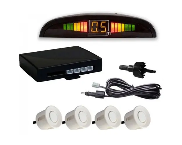 Set Senzori parcare auto detector parktronic display radar monitor 4 senzori ALB