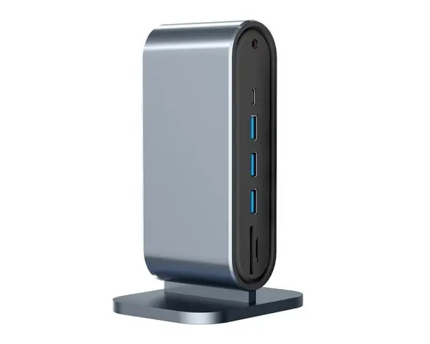 Statie de andocare multifunctionala 12 in 1 Techstar® CYC12IN1B, HDMI 4K, 1 x USB 3.0, 3 X USB 2.0, LAN RJ45 Ethernet, SD/TF, VGA 1080P, AUX 3.5 mm, PD Port, Argintiu