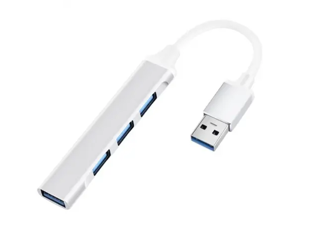 USB HUB Techstar® Diviso, USB 3.0 la 4 x USB 3.0, Aluminium, Compact, Usor, Plug&Play, Argintiu