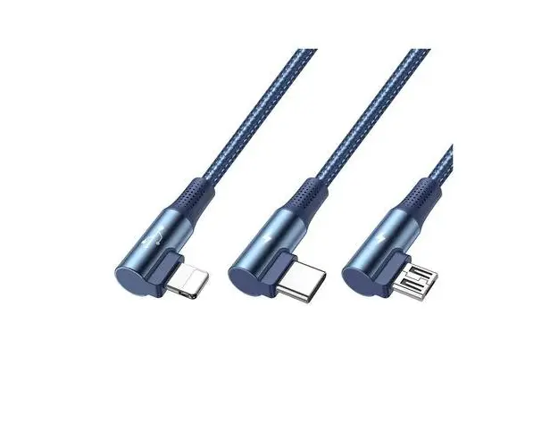 Cablu USB - Lightning, MicroUSB si Type-C Mcdodo 3 in 1, 90 grade, 3A, 1.2m (Albastru) 