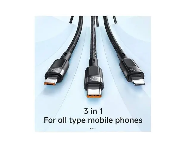 Cablu de date Super Fast Charging Lightning, MicroUSB si Type-C Mcdodo Grenade Series 3 in 1 (Negru)