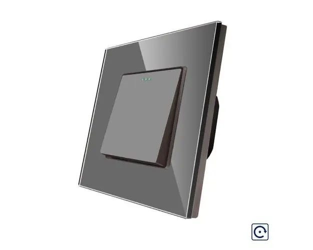Intrerupator Simplu Mecanic cu Reset / Revenire LUXION cu Rama din Sticla (Gri)