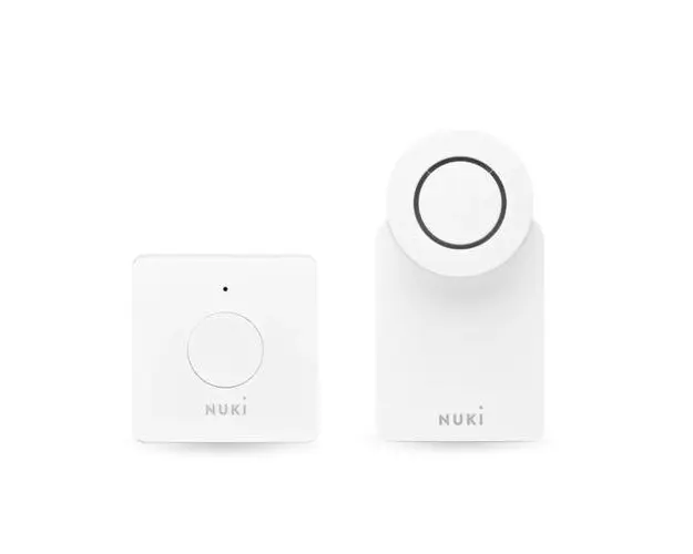 Pachet Nuki Combo 4.0, Include Nuki Smart Lock 4.0 si Nuki Bridge, Control de la distanta prin aplicatie (Alb)