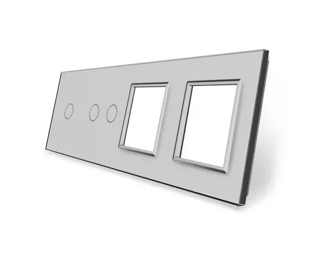 Panou intrerupator simplu+dublu si 2 prize Livolo din sticla (Gri)