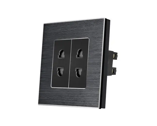 Priza Dubla cu Module Inguste cu Rama din Aluminiu LUXION (Negru)