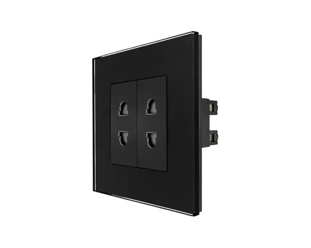 Priza Dubla cu Module Inguste cu Rama din Sticla LUXION (Negru)