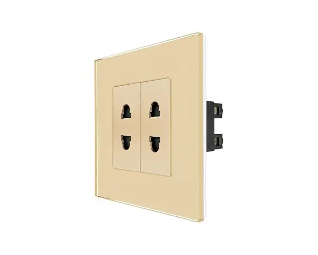 Priza Dubla cu Module Inguste cu Rama din Sticla LUXION (Auriu)