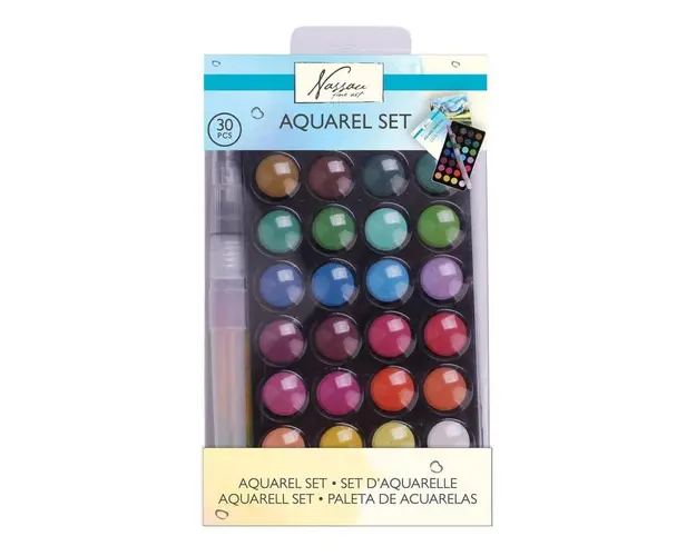 Set 28 acuarele Nassau fine art, cu pensula cu rezervor