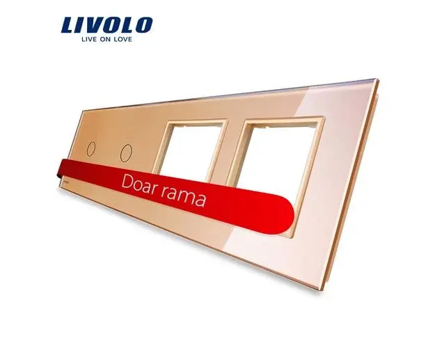 Panou 2 intrerupatoare simple cu touch si 2 prize LIVOLO din sticla (Auriu)