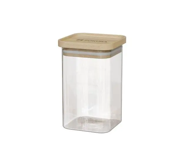 Recipient patrat Zokura Z1417, sticla, 8x8cm, 550ml, cu capac din bambus
