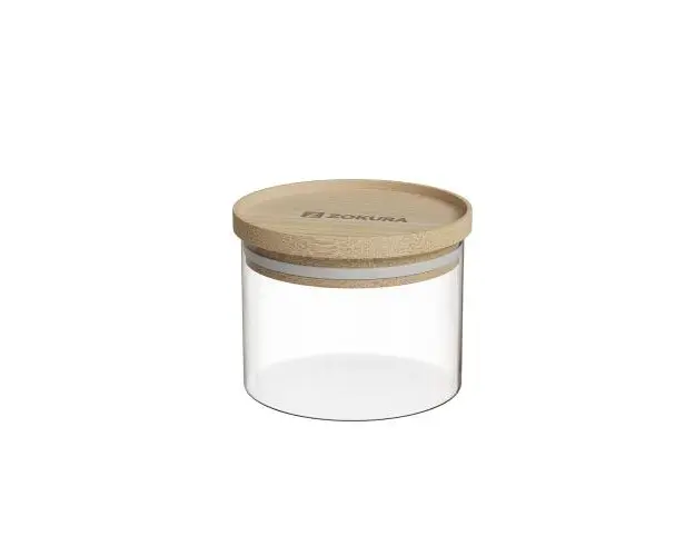 Recipient sticla, Ø9,5cm, 300ml, cu capac din bambus - Zokura