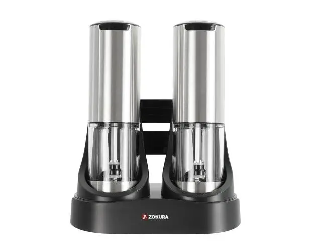 Set 2 rasnite electrice pentru sare si piper, cu baza de incarcare - Zokura