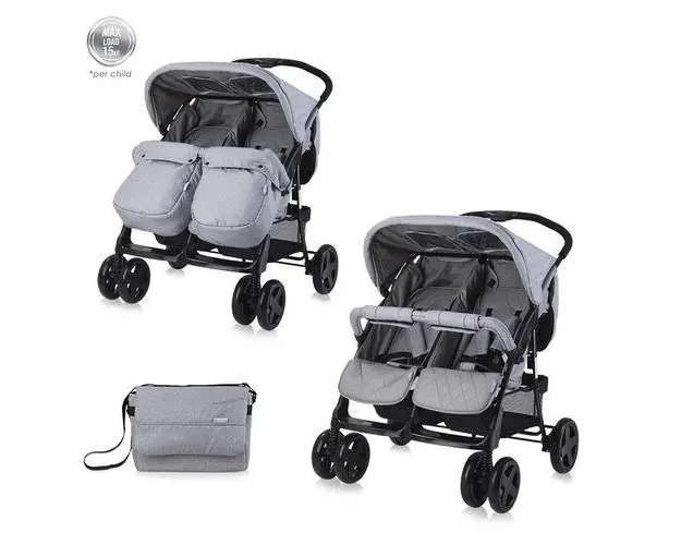 Carucior pentru gemeni Lorelli Twin, 0-30 kg, 0-3 ani (Gri)
