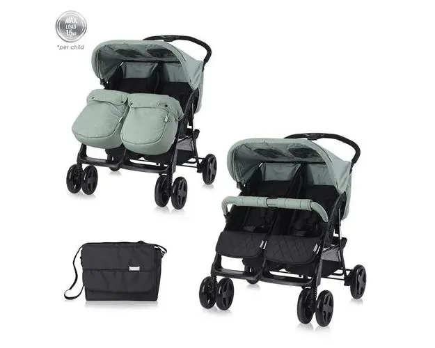 Carucior pentru gemeni Lorelli Twin, 0-30 kg, 0-3 ani (Verde)