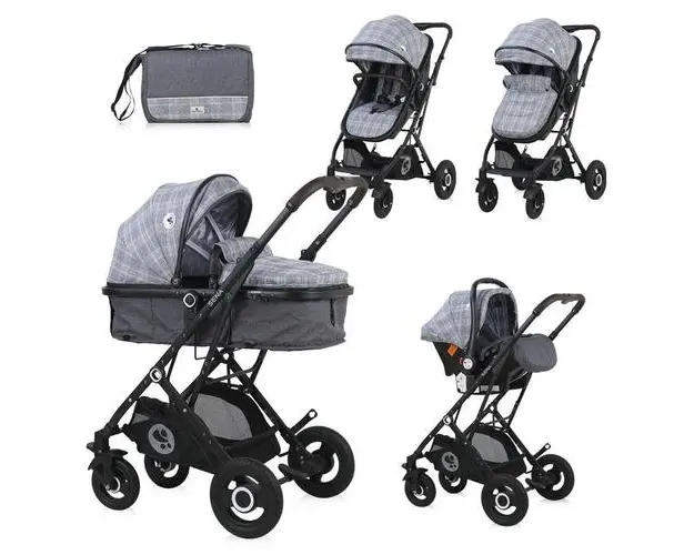 Carucior Lorelli Set Sena, cos auto inclus, cadru din aluminiu, 0-15 kg, 0-3 ani (Gri deschis)
