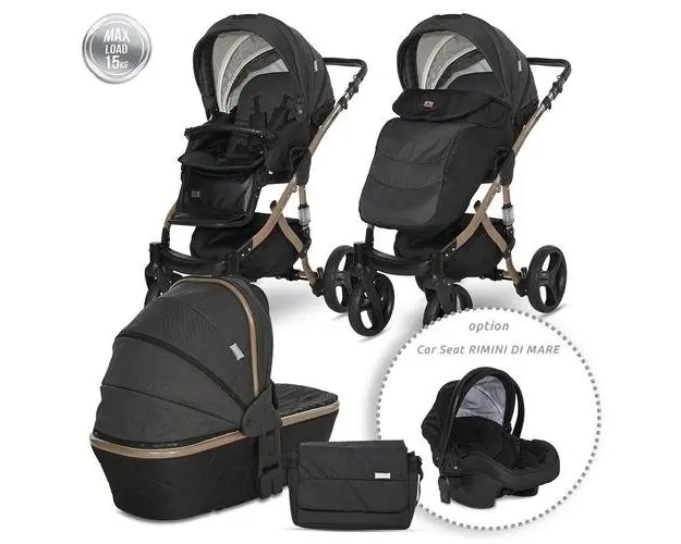Carucior Lorelli Set Rimini Premium, cos auto separat, 0-15 kg, 0-3 ani (Negru)