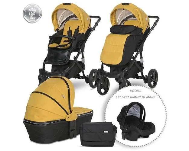 Carucior Lorelli Set Rimini Premium, cos auto separat, 0-15 kg, 0-3 ani (Galben)