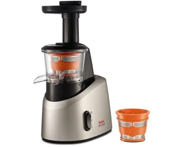 Storcator de fructe si legume prin presare la rece Tefal Infiny Juice ZC255, 200 W, Recipient suc 0.8 l, Recipient pulpa 0.8 l,1 viteza, Functie Reverse (Negru/Inox)