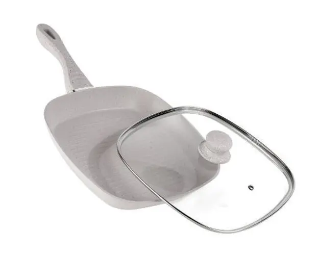 Tigaie grill din aluminiu cu capac Heinner Mozaik, 28cm (Bej)