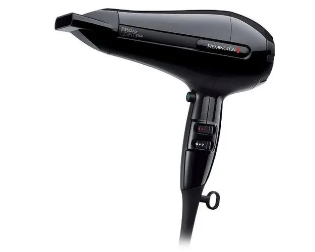 Uscator de par Remington PRO-Air Light 2200 AC6120, Ionizare, 2200 W, Motor AC, 3 trepte temperatura, 2 viteze, 2 concentratoare, Difuzor (Negru)