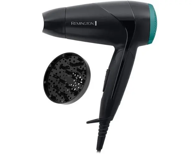Uscator de par compact Remington On The Go D1500, 2000 W, 2 setari (Negru/Verde)