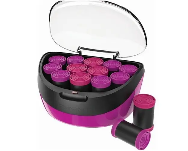Trusa de bigudiuri electrice Remington Jumbo Curls H5670, 12 bigudiuri, 2 marimi extra mari, Invelis catifea, Ionizare, Nucleu ceara (Mov)