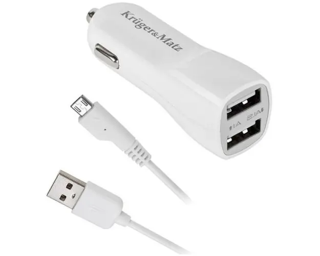 Incarcator Auto Kruger&Matz KM0018, 2x USB, 2.1A, cablu MicroUSB inclus (Alb)