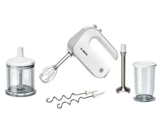 Mixer de mana BOSCH MFQ4080, 500 W, 5 Viteze + Turbo, Tocator, Vas gradat (Alb)