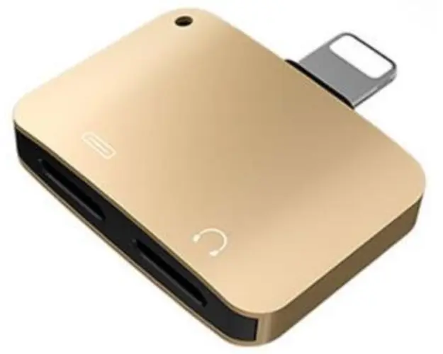 Adaptor Mcdodo Compact Lightning la Dual Port Lightning, audio + incarcare (Auriu)