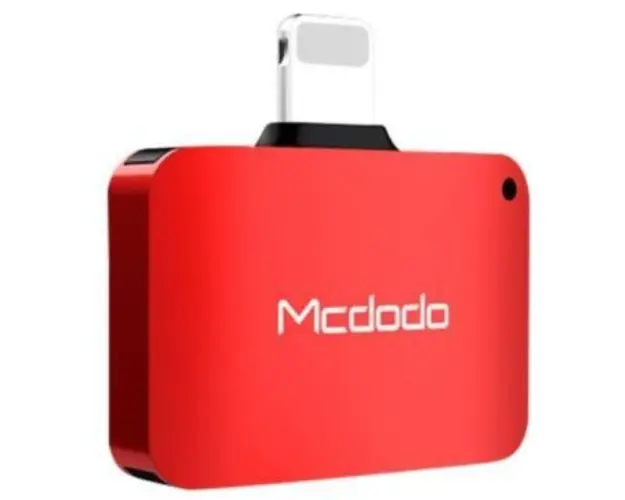 Adaptor Mcdodo Compact Lightning la Dual Port Lightning, audio + incarcare (Rosu)