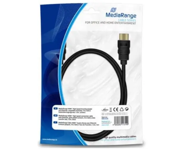 Cablu MediaRange HDMI - HDMI, Standard 1.4, Conectori auriti, 1.5 m (Negru)